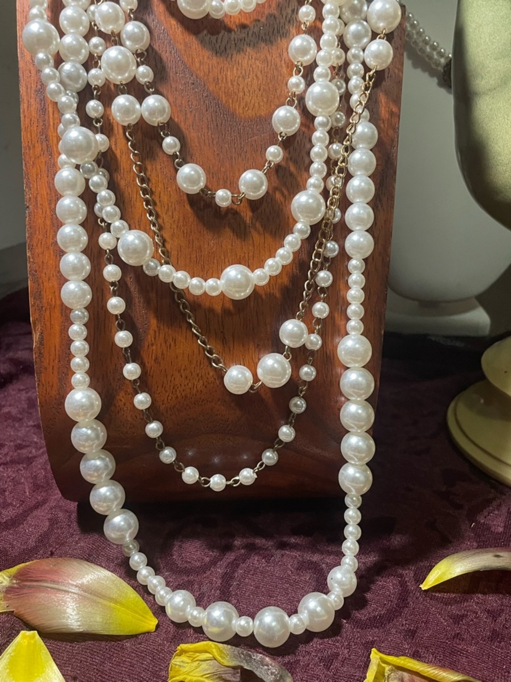 Multi-Strand White Pearl Statement Necklace - Women's Jewelry - Picture 3 of 3
